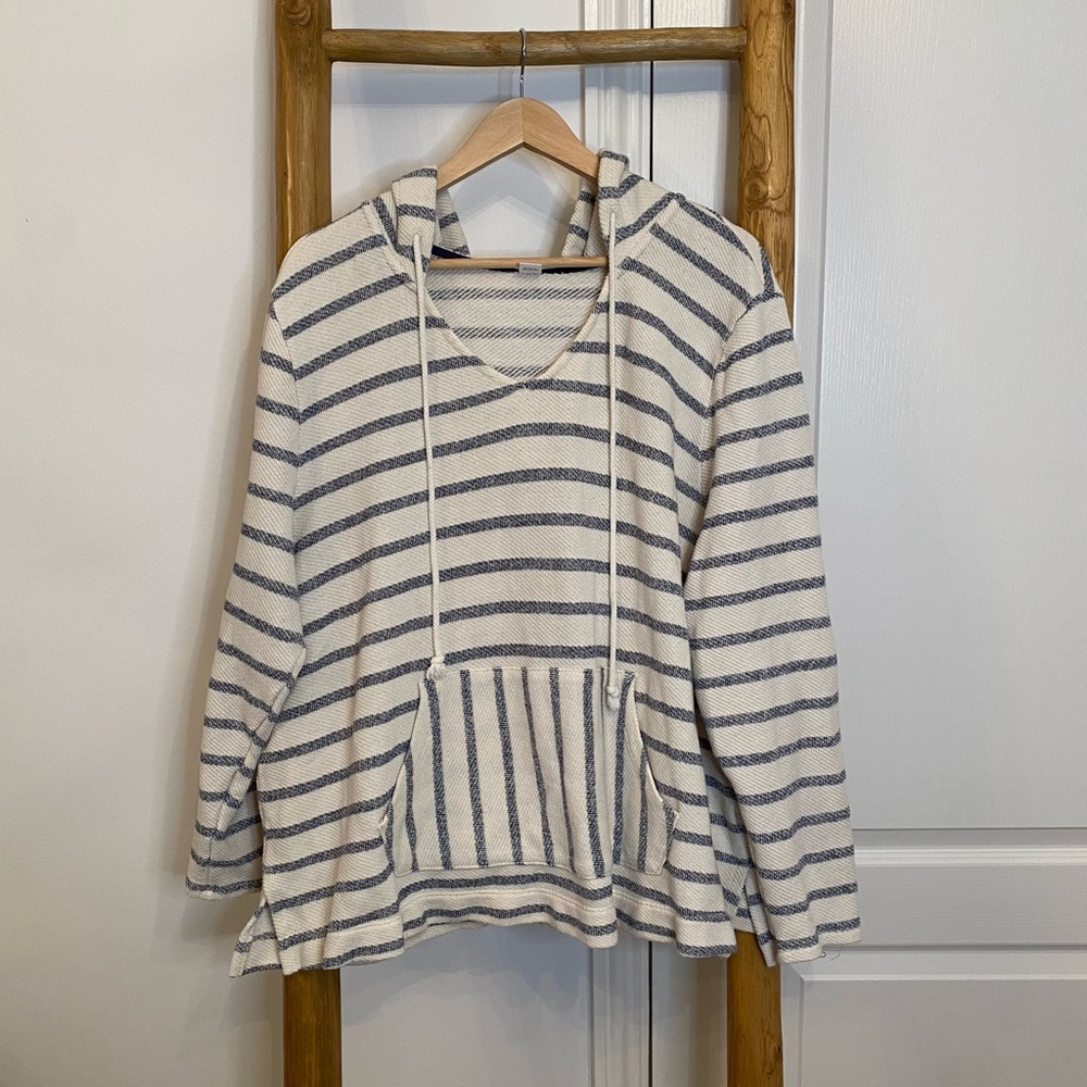 Old Navy Striped Hoodie Sweater Size XXL Ivory Navy Nautical Casual
